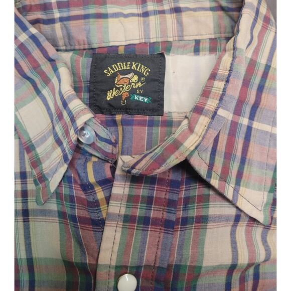 Saddle King Western Pearl Snap Shirt Men’s L VTG Plaid Long Sleeve • READ - Picture 3 of 5